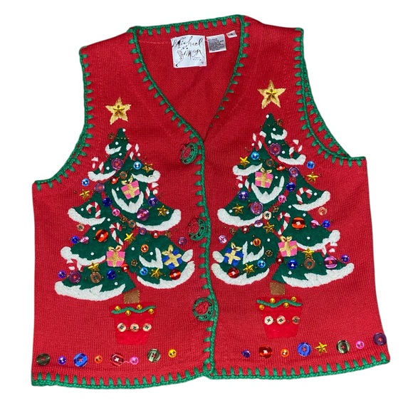 Vintage Michael Simon 1996 Red
Christmas Tree Beaded Vest Small S - Picture 2 of 5